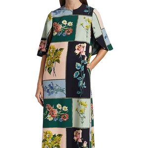 Lela Rose Patchwork Floral Portrait Maxi Dress Gown Cape Resort Colorblock 6